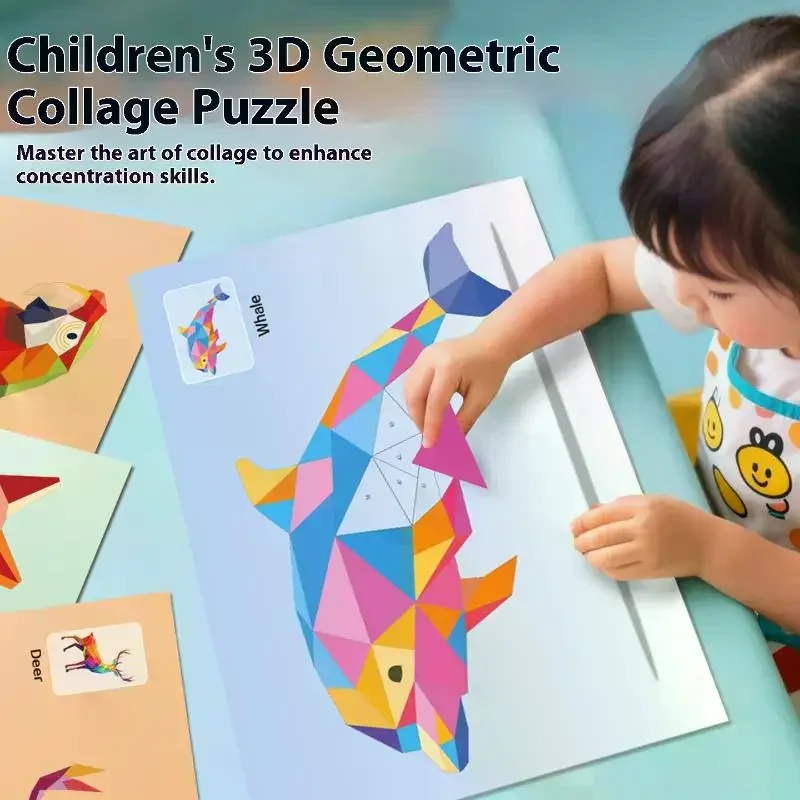 1 Set Animal Cognitive Training Enlightenment Toy Decals 3D Geometric Collages Children's Puzzle Enhance Focus Handmade Stickers