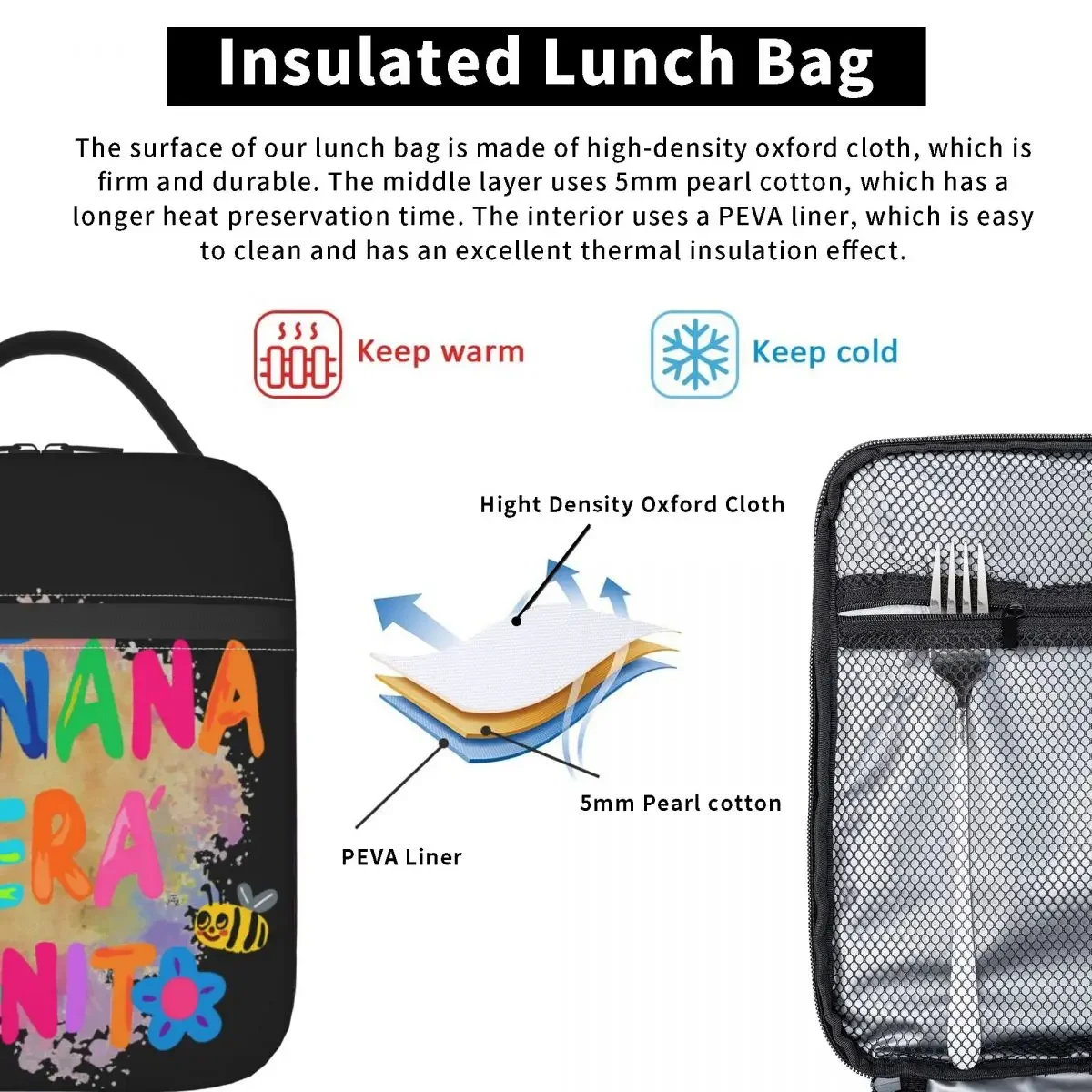 Karol G Lunch Bag per studente Manana Sera Bonite Graphic Lunch Box Picnic Cooler Bag Portable Zipper Oxford Tote Food Bags