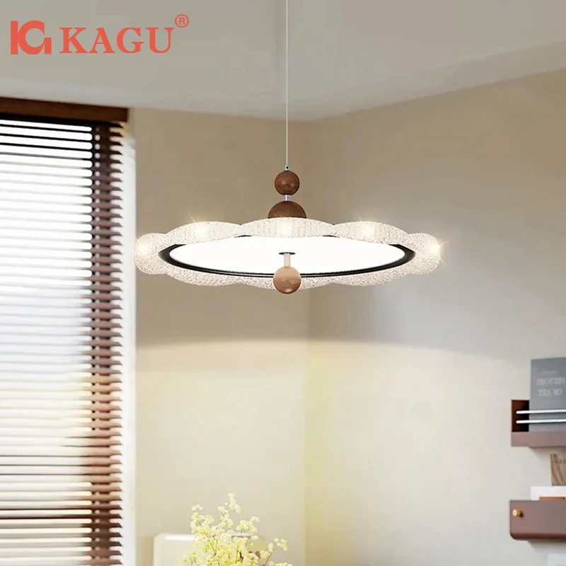 

Nordic Modern Pendant Light - Walnut Wood Grain LED Chandelier, Dimmable for Dining Table Living Room Bedroom Kitchen Lighting