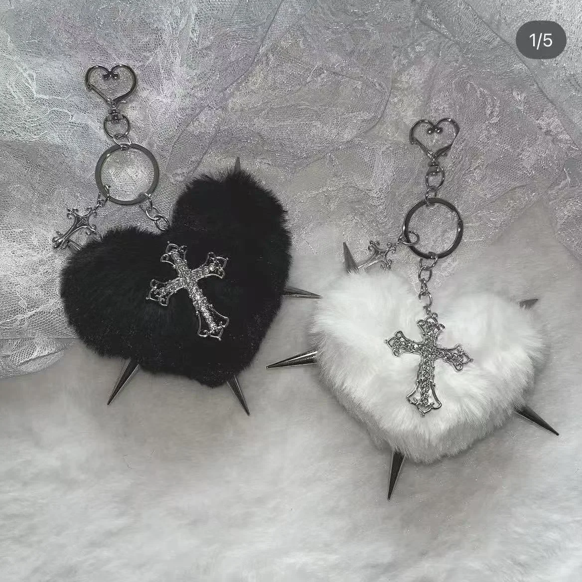 

Subculture Y2K Spicy Girl Gothic Lolita Plush Pendant Love Bag Chain Women Backpack Pendant Cross Bag Decorations Keychains