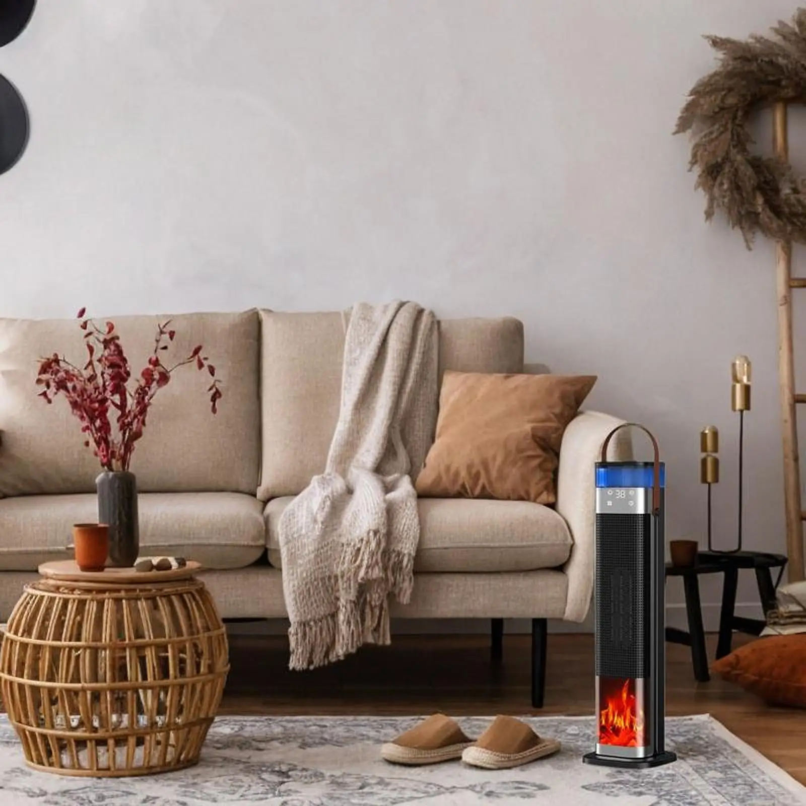 Space Heater Humidifier 3D Simulated Flame Portable Indoor 12H Timer Overheating & Tip over Protection Fast Electric Heater