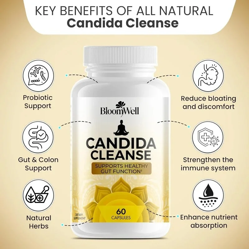 Candida Cleanse Capsules (60 Capsules) Intestinal Colonic Support - Contains Oriole Leaves Wormwood、 Black Walnut, Bitter Acid