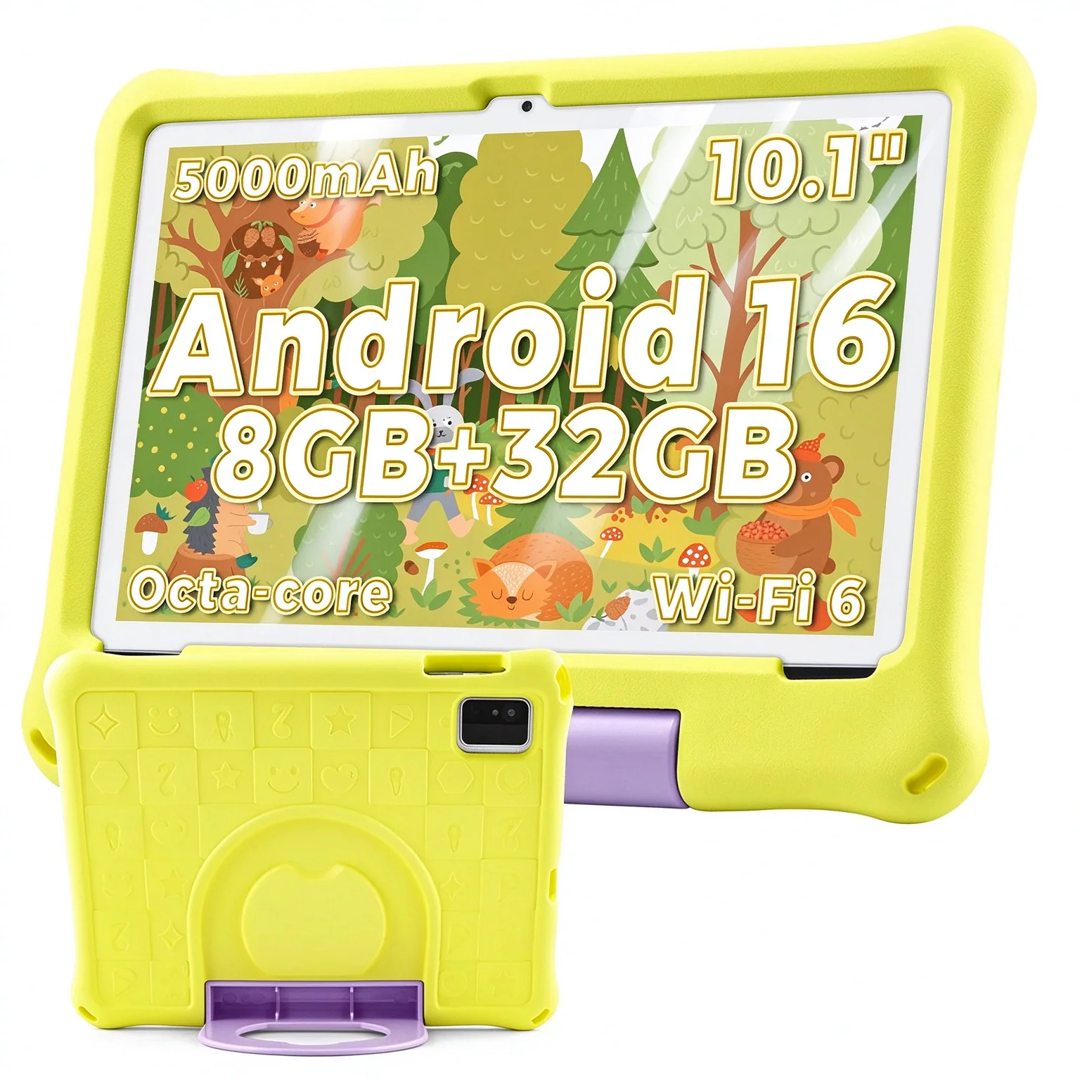 ANRY Kids Tablet 10.1 Inch Android 16 8+32GB Octa-core WiFi 6 5000mAh Dual Camera Eye Protection Kids Mode with Stand Case