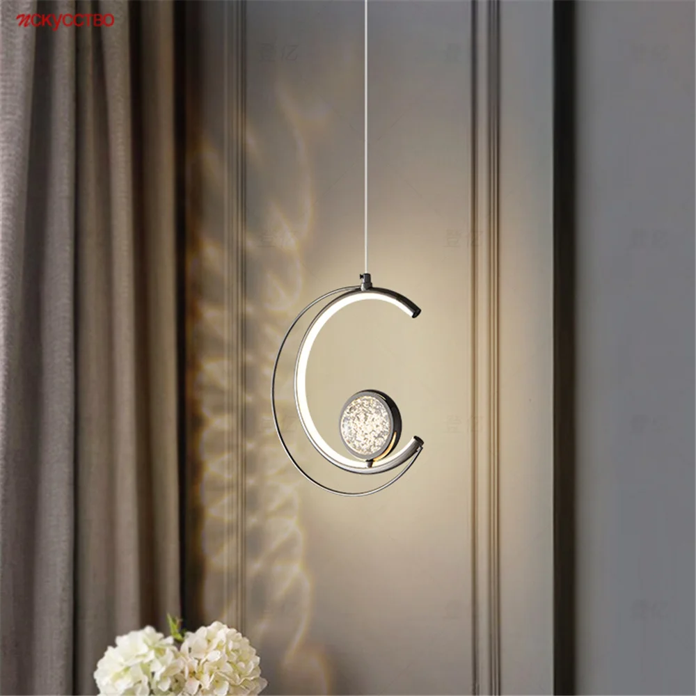 Nordic Fashion Crescent Moon Crystal Led Pendant Lights For Villa Hotel Dining Room Kitchen Suspension Luminaire Indoor Fixtures