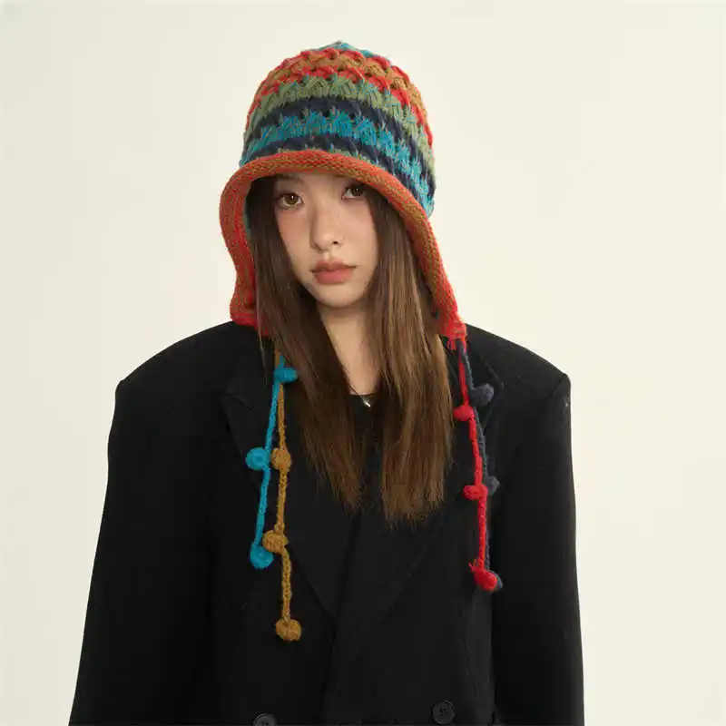 Woolen Cap Winter Women'S Models 2024 New Winter Fisherman'S Hat Winter Section Of The Fall Warm Knitted Cap Thickened Tassel