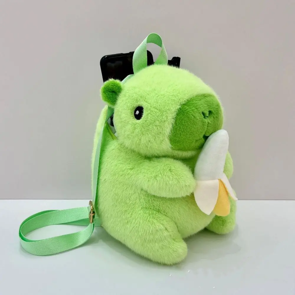 Mochila de felpa de Capibara de gran capacidad, bolso escolar de muñeca Capibara de estilo coreano con plátano verde de simulación, hombro suave