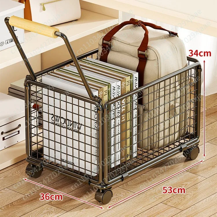 Schoolbag shelf bookcart with movable book basket under the desk