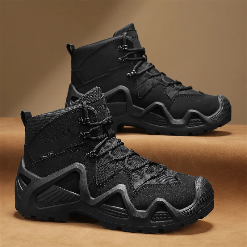 في الهواء الطلق عدم الانزلاق الرجال الصحراء الأحذية منصة حذاء للسير مسافات طويلة للرجال منتصف قطع مقاوم للماء الأحذية التكتيكية للرجال أحذية عمل 2025 جديد #2