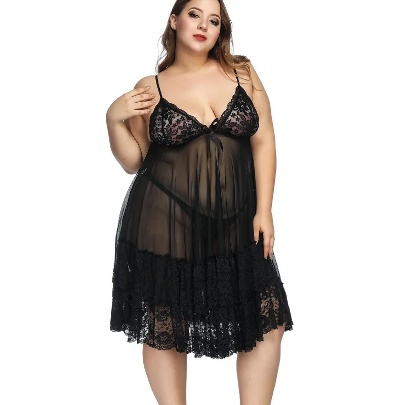 S-7XL Plus Size Sexy Strap Nightwear Large Lingerie Gown Sleep Wear Women Sleepwear Home Nightclub Dress Pajamas