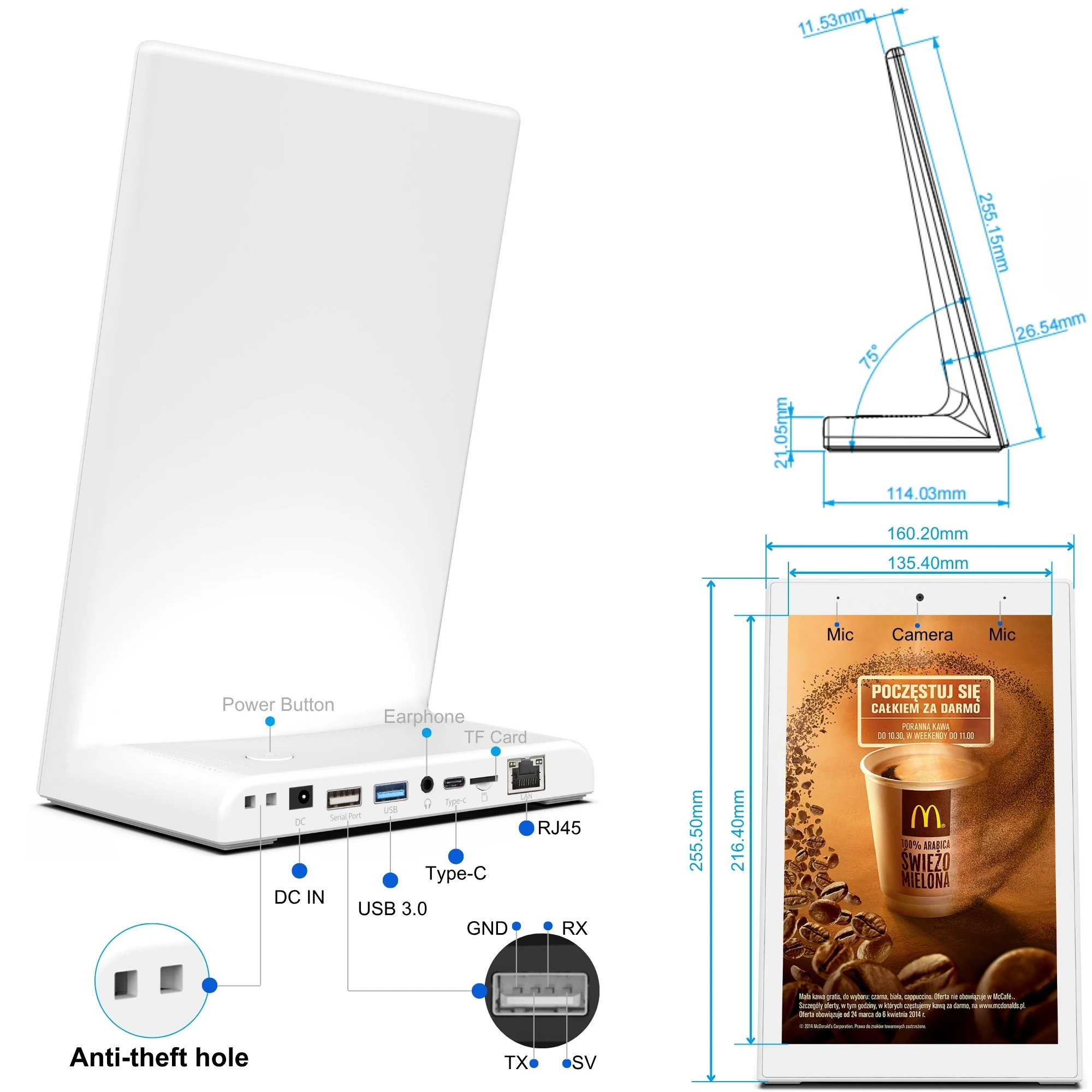 High Quality China L-Shape 10.1 Inch Android 11 Touch Screen Optional NFC 2 + 16GB Tablet Restaurant Order