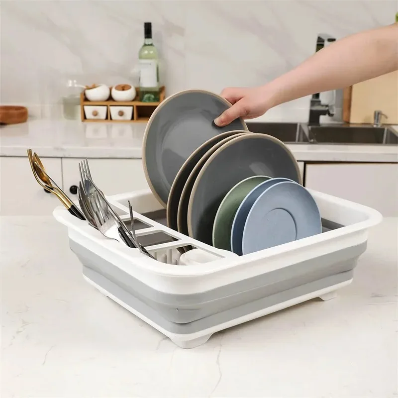 Foldable Dish Rack Kitchen Storage Water Leakage Plastic Tableware Bowl Dinnerware Drain Bowl Tray Home Drying Rack Washable