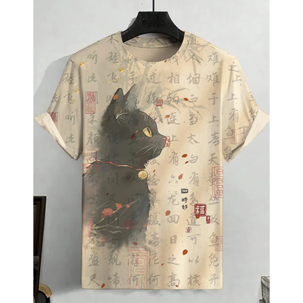 

Anime Cat Men's T-Shirt Summer Fashion Short Sleeve 3d Printed Cartoon Men's Clothing T Shirt For Men Vintage Daily Casual Tops