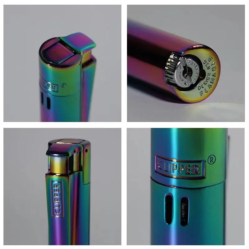 Clipper Metal Butane Gas Lighter Windproof Straight Jet Blue Flame With Dust Cap Gift Box Smoking Accessories Gadgets For Men