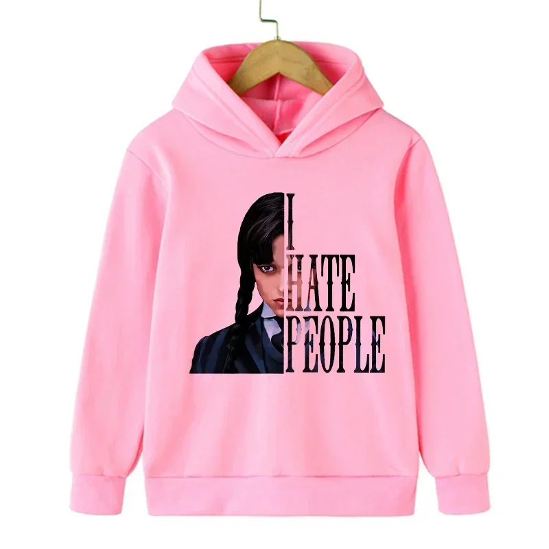 2024 الأربعاء آدامز الكرتون المطبوعة الأطفال هوديي ربيع الخريف الاطفال فتاة الصبي الملابس البلوز الشرير نمط الرياضة البلوز