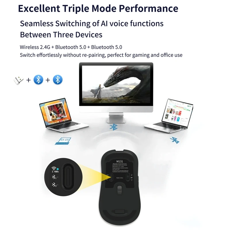 AI Voice Bluetooth Wireless Mouse Voice Typing & Language Translation & Screenshot Translation AI Writing PPT/Table for PC Mac