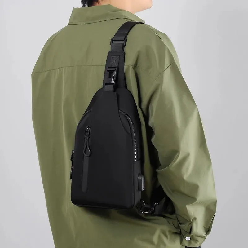 A Cool Men's Messenger Bag Casual Oxford Waterproof And Wearable Shoulder Bag Usb Rechargeable Chest Bag