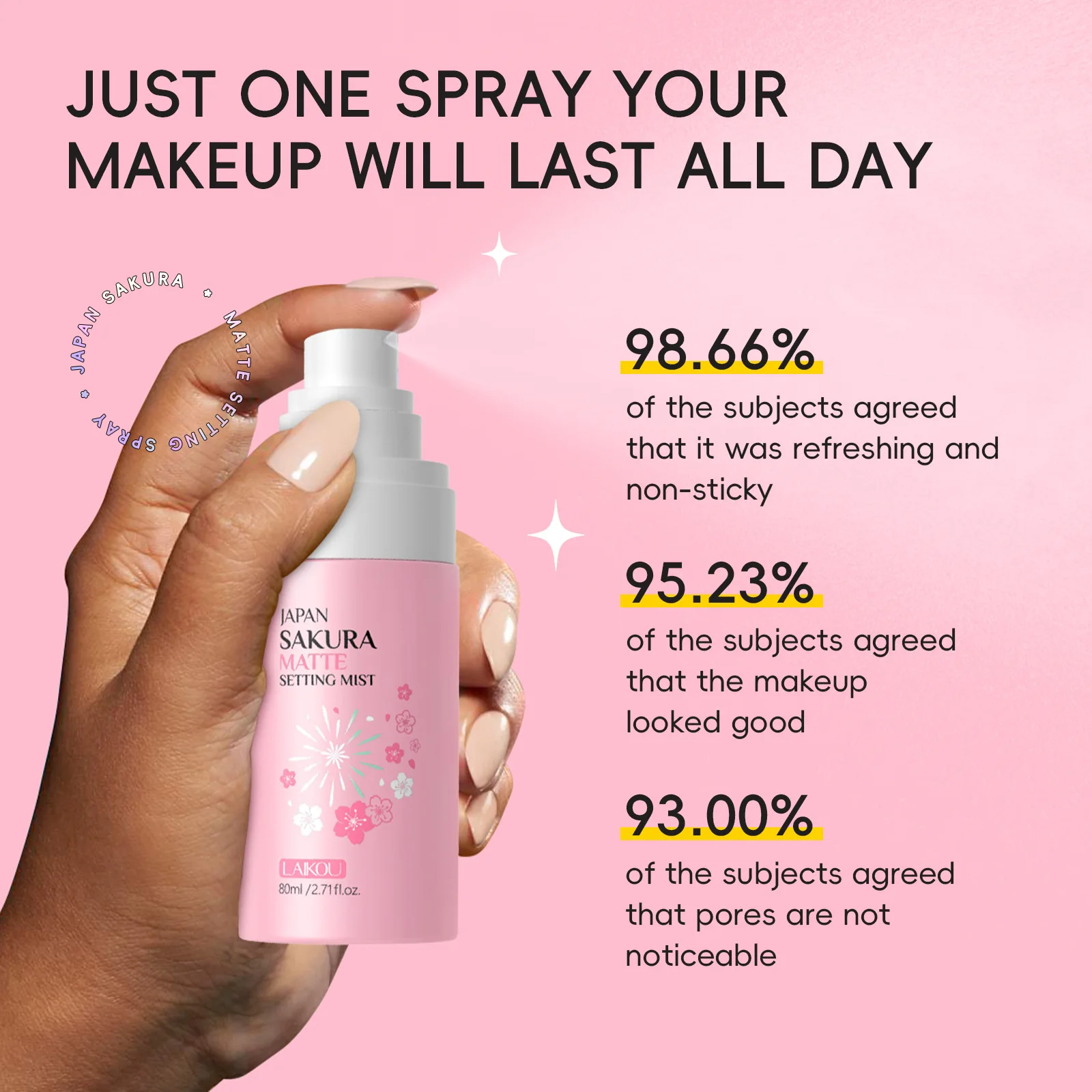 Sakura Makeup Matte Setting Mist Spray For Face Waterproof Long-lasting Oil-free No Separation Refreshing Quick Fixer 80ml