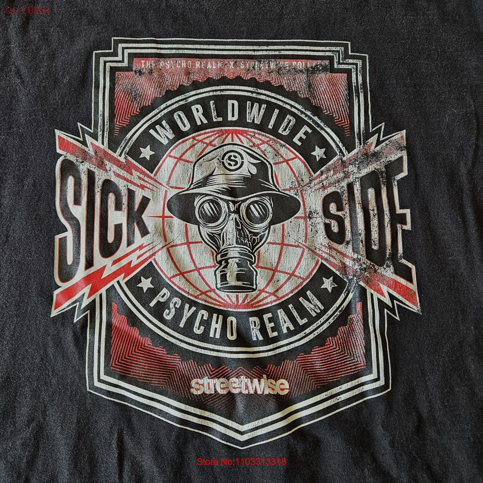 The Psycho Realm X Streetwise Collab Worldwide Sick Side Distressed T-Shirt, 3XL