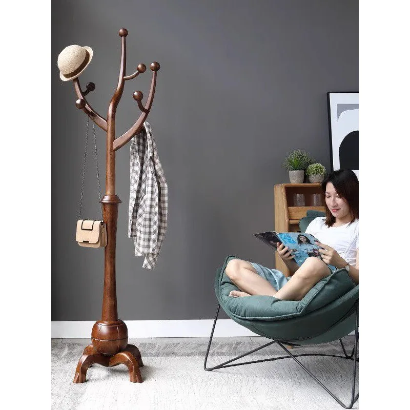 High-end fortune tree-shaped coat rack, single pole hanger, floor-to-ceiling solid wood branch hanger