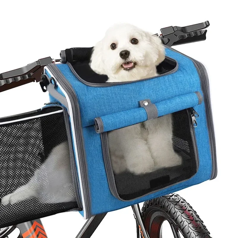 yesExpandable Soft-Sided Dog Bike Basket, 4 Open Doors Pet Carrier Backpack for Cats Dogs, Foldable Travel Bag for Cycling Hikin