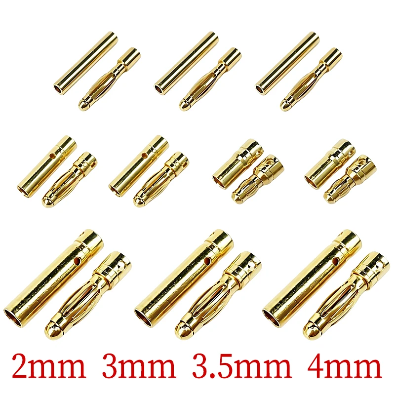 2/5/10/20 Pair 2mm 3mm 3.5mm 4mm Gold Plated Bullet Banana Plug Male Female Connector for RC Battery Motor ESC Drone DIY Parts