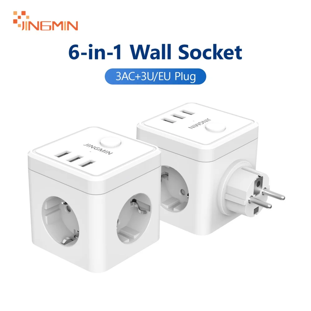 3 Way Plug Adapter with 3 USB Cube Multi Plug Extension with USB Slots EU Plug Extender Socket Extensions for Home Office Socket