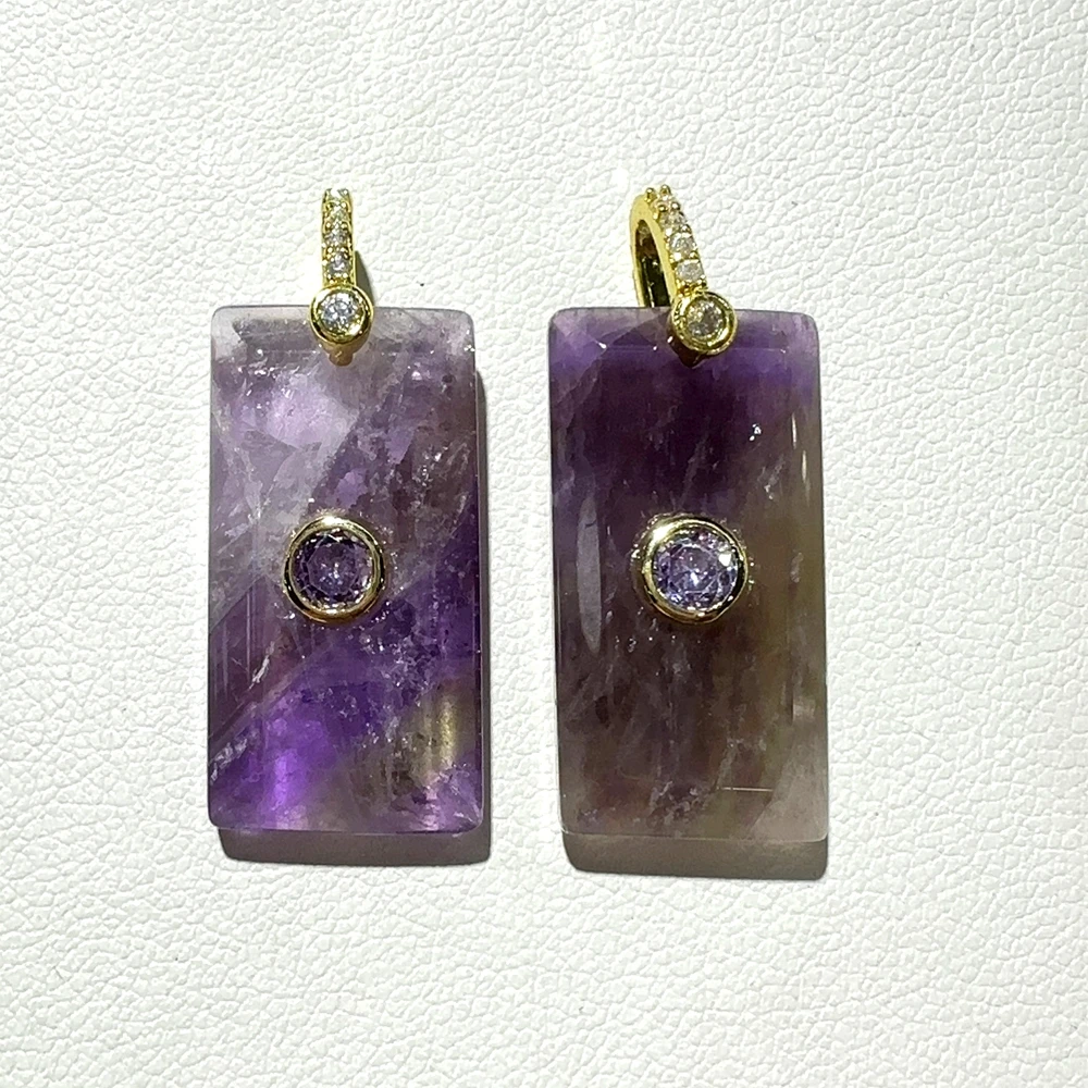 Naturstein Amethyst Tigerauge Labradorit mit Zirkonia eingelegter geometrischer Anhänger DIY Halskette Ohrringe Modeschmuck – Detail 10