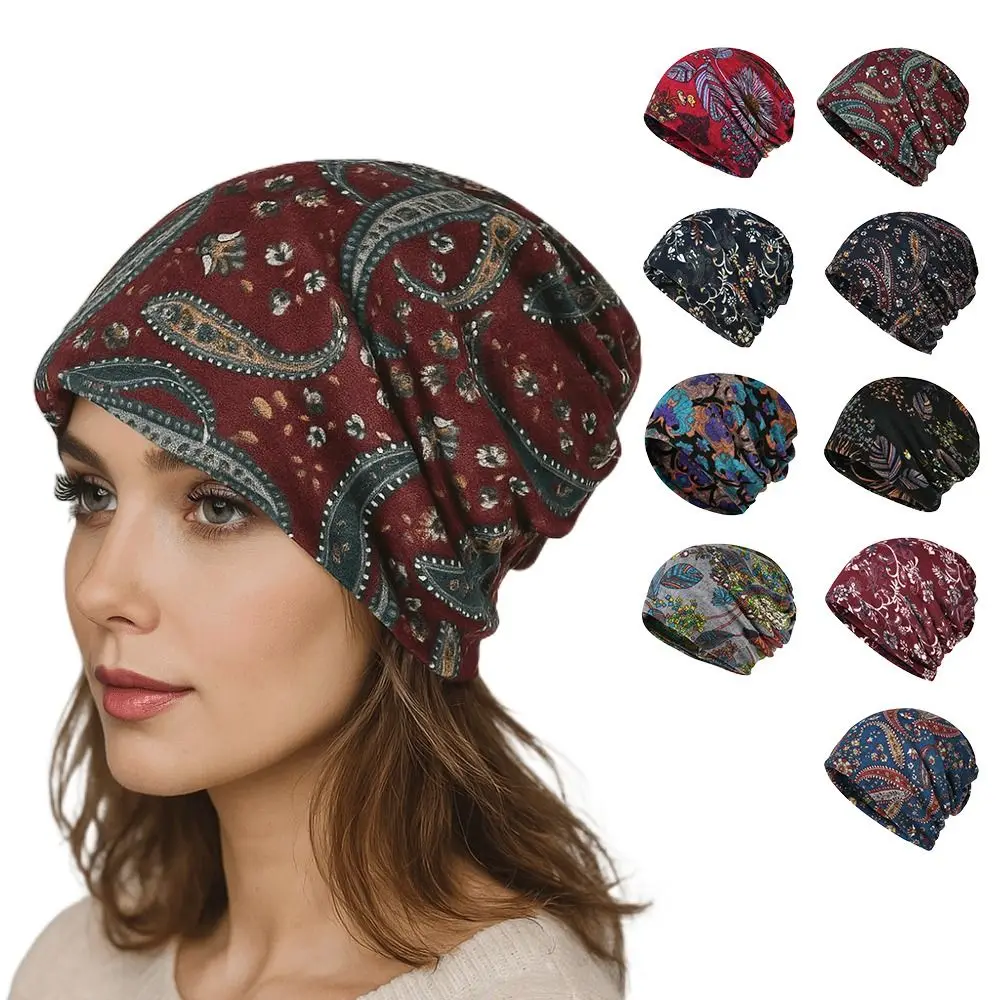 Contrasting Colors Pullover Hat Multifunctional Scarf Pullover Hat Casual Hedging Cap Plaid Print Turban Hats Autumn and Winter