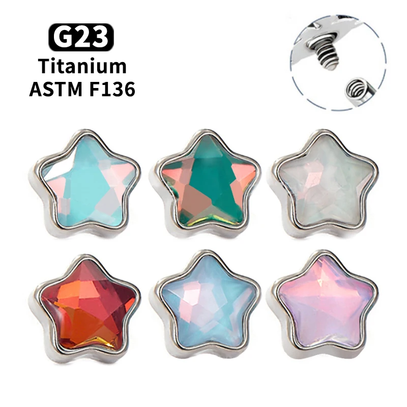 ASTM F136 G23 Titanium 16G Star CZ Cartilage Stud Internally Threaded Flat Back Labret Tragus Helix Conch Piercing Jewelry