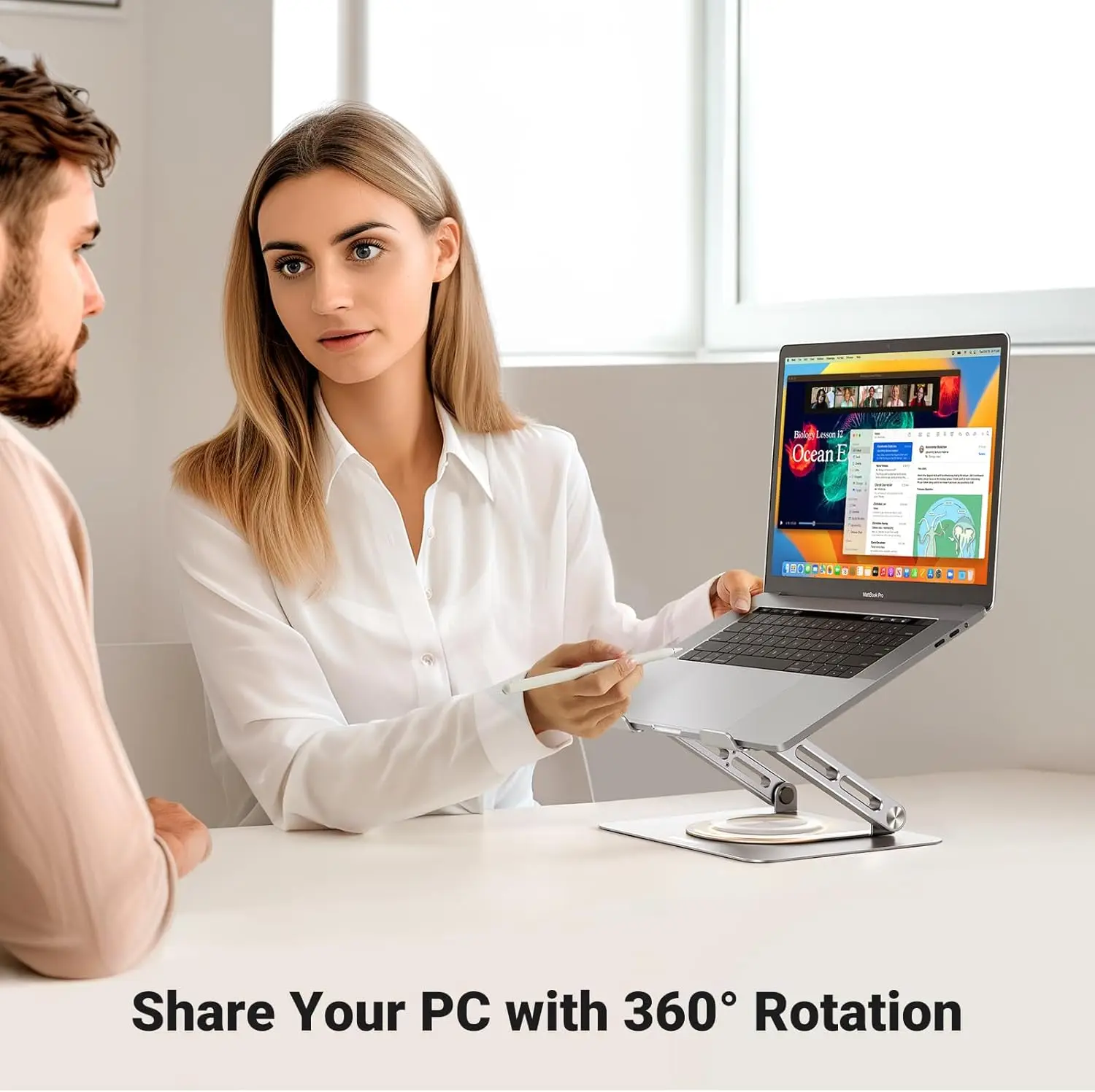 Подставка для ноутбука UGREEN для настольного держателя ноутбука, регулируемая эргономичная подставка для компьютера с вращающимся на 360° основанием