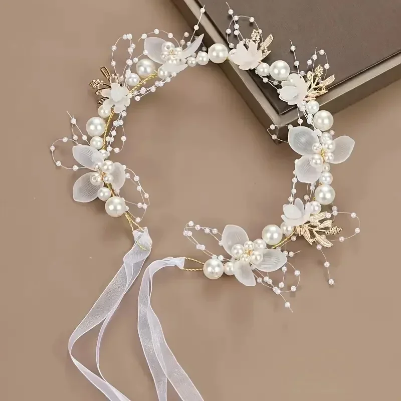 Tiara de Flores Doce com Pérolas Imitadas de Fada, Acessório de Cabelo de Princesa para Mulheres, Ideal para Festas, Casamentos e Aniversários
