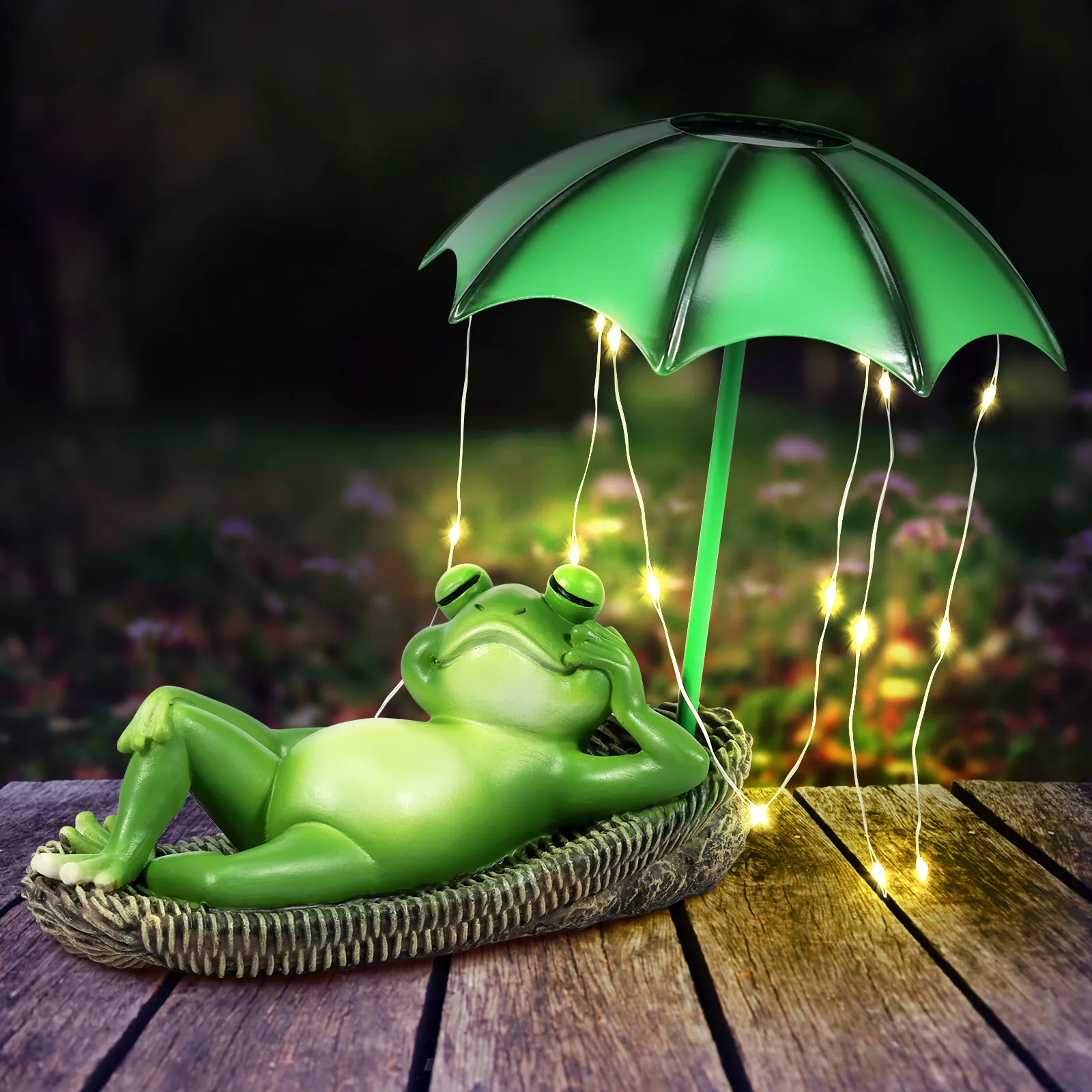 Solar LED Lichter Statuen Garten Dekor Frosch Regenschirm wasserdichte Harz Skulptur niedlich lustig kreativ