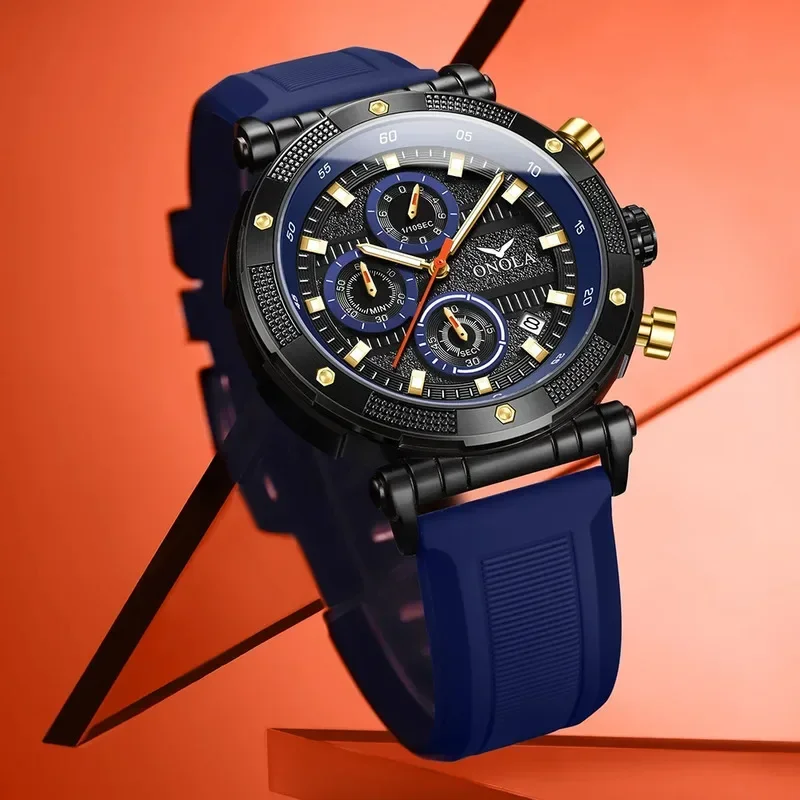 ONOLA 6859, многофункциональные светящиеся водонепроницаемые хронографы с календарем, кварцевые мужские часы, спортивные часы для мужчин, Relogios Masculino