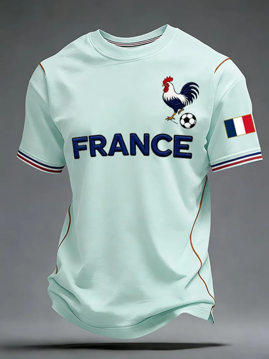 2026 Aesthetic Light Green France Football Jersey Rooster Sleeve Print Quick-drying Casual Outfit For Match Day Street OOTD