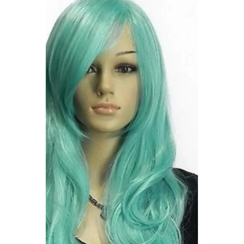 Wig LL women light green long wig heat resistant wavy hair full cosplay wig