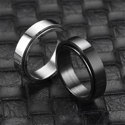 Simple Stainless Steel Spinning Rotating Mood Ring for Men Women Black White Anxiety Fidget Spinner Rings Anti Stress Jewelry