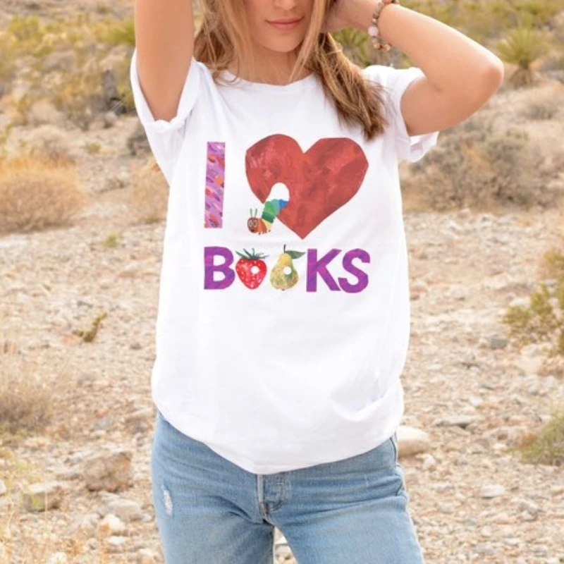Very Hungry Caterpillar Cotton Tee Summer Short Sleeve Book Lover Shirt Retro Vintage Teacher Gift Unisex Casual  Graphic Tshirt
