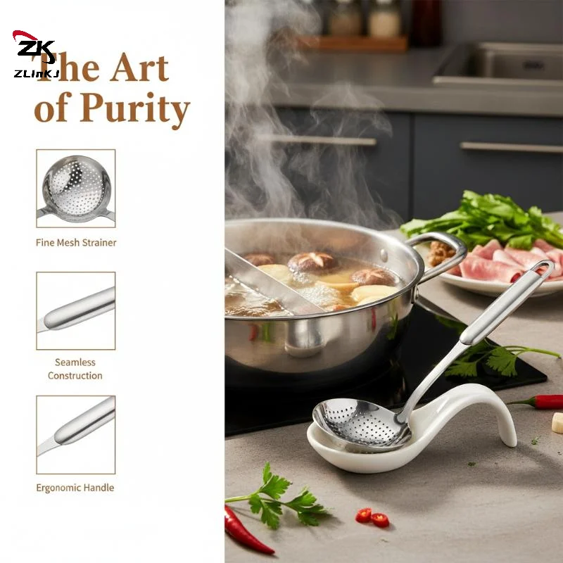 -316 Stainless Steel Fat Skimmer Spoon Fine Mesh Grease Foam Removing Oil Dregs Fishing Percolator Fried Food Net Strainer