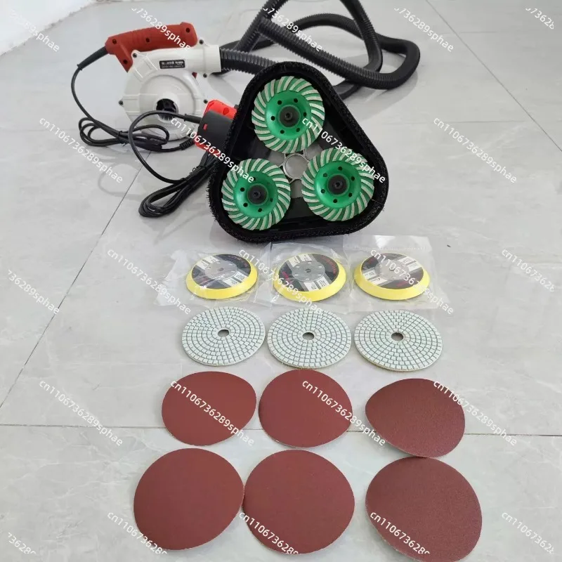 Three-head Dust-free Floor Grinder, Dead-corner Edge Grinding, Electric Polishing Machine for Cement Floor & Granite Renovation