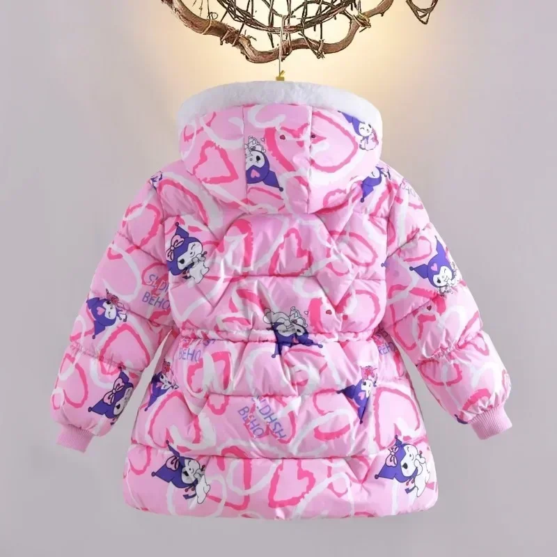 

Sweet Kuromi Ins Anime MINISO Kawaii Cotton Padded Jacket Cute Cartoon Children Winter Plus Fleece Thickened Coat Gifts for Kids