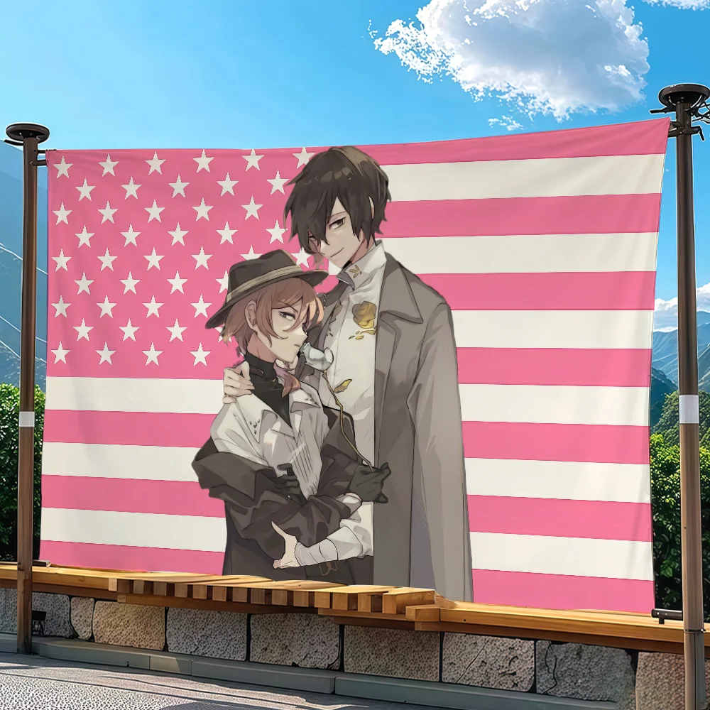 B-Bungo S-Stray Dogs American flag Advertising Banner for Camping Decoration Outdoor & Garage Wall Hanging Decorations