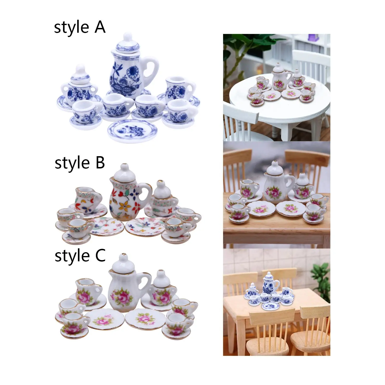 

15Pcs 1:12 Dollhouse Miniature Teapot Cup Tea Set Miniature Set Photo Props