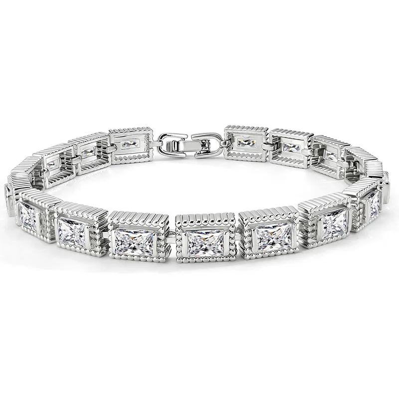 

Exquisite Jewelry Copper Bracelet Inlaid With Rectangular Zircon Fashion Tennis Chain For Women Jewelry
