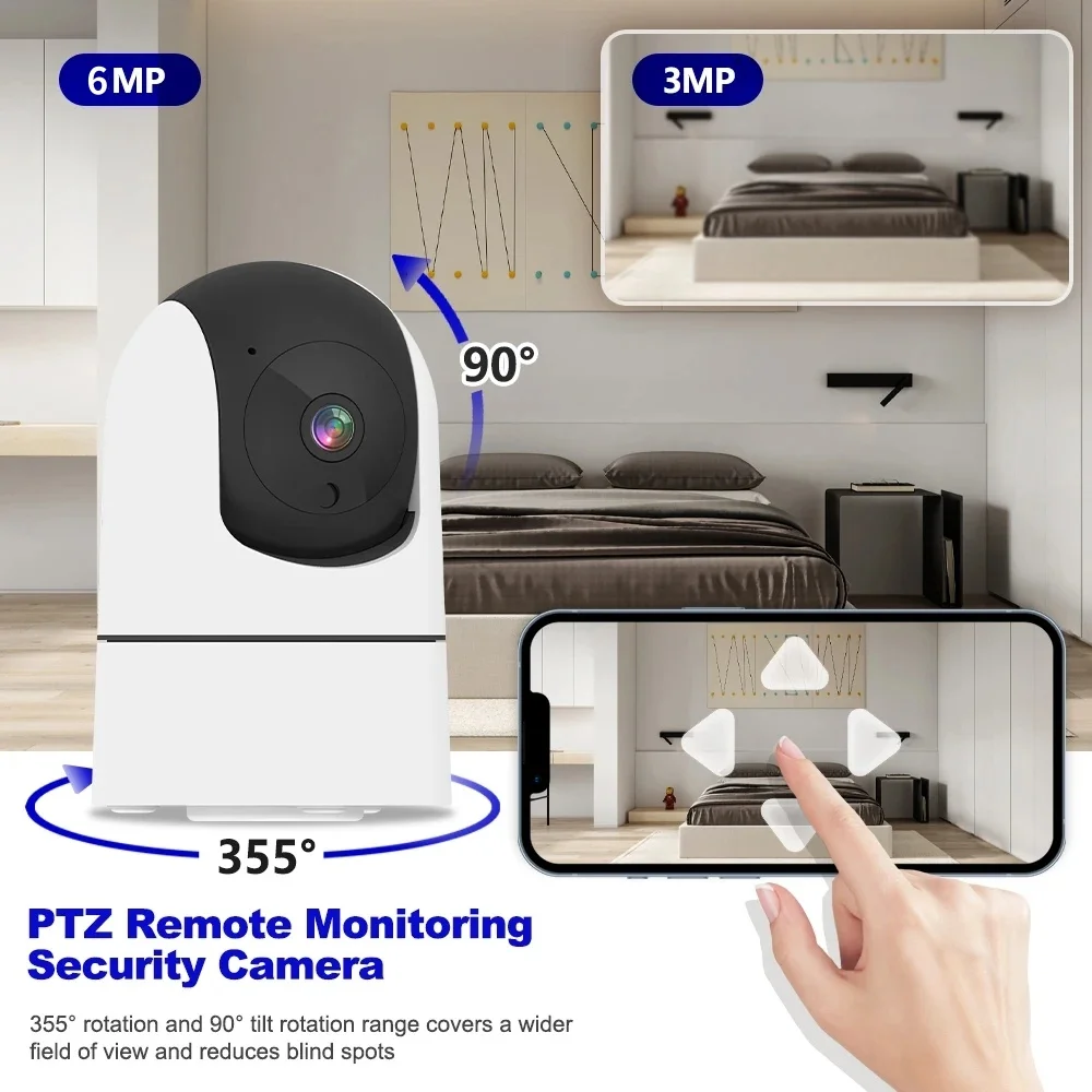 ONVIF Tuya กล้องวงจรปิด IP Wi-Fi ไร้สายในร่ม, กล้องตรวจตราความปลอดภัยในบ้าน6MP ติดตามอัตโนมัติกล้อง CCTV สมาร์ทโฮม IP