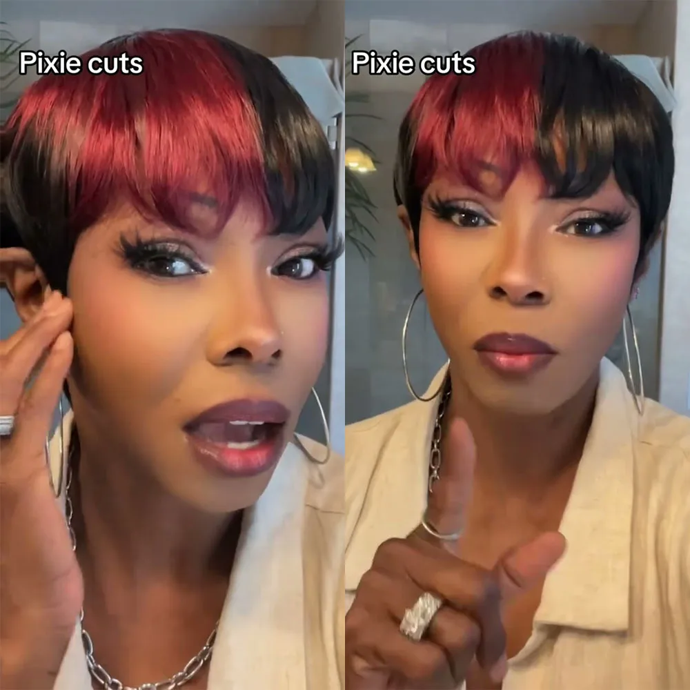 

Women'S Brazilian Virgin Hair Wig - Natural Look Short Pixie Cut with Bangs, 100% Real Human Hair, Glueless, Machine-Made Rose N