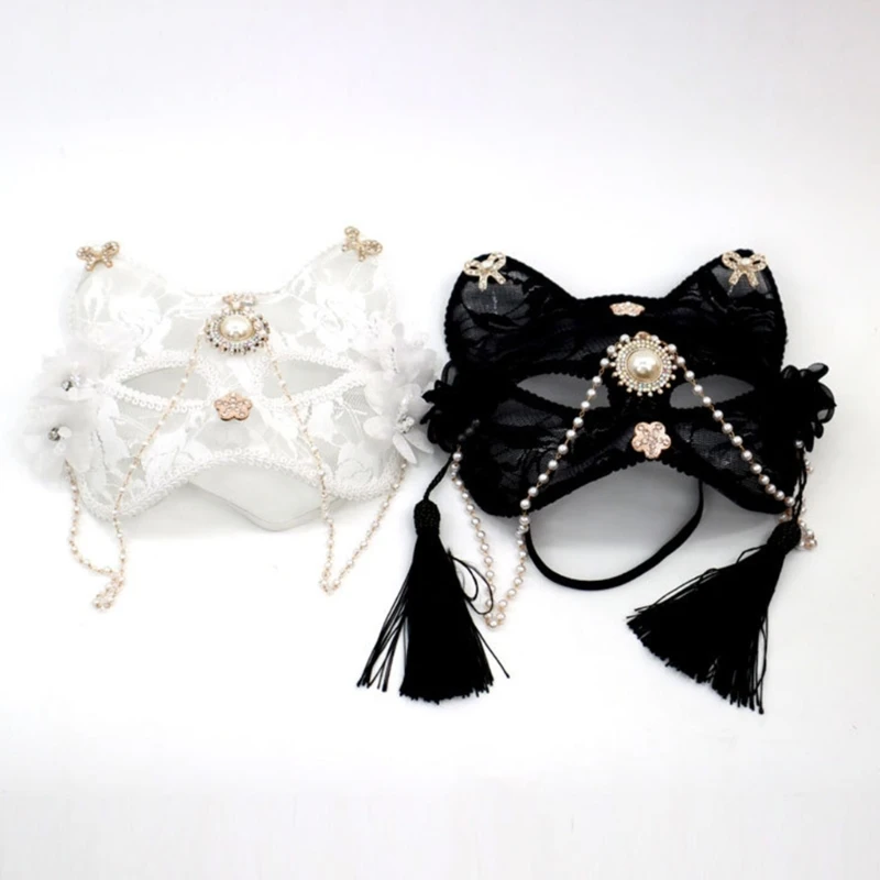 Masque de chat en dentelle enracinée, masque de Rhde soirée, masque de cosplay anime, demi-visage animal, fête d'Halloween, masade Tim