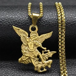 Archangel St.Michael Protect Me Necklace for Women Men Stainless Steel Saint Protection Chain Jewelry corrente masculina NZZZ538