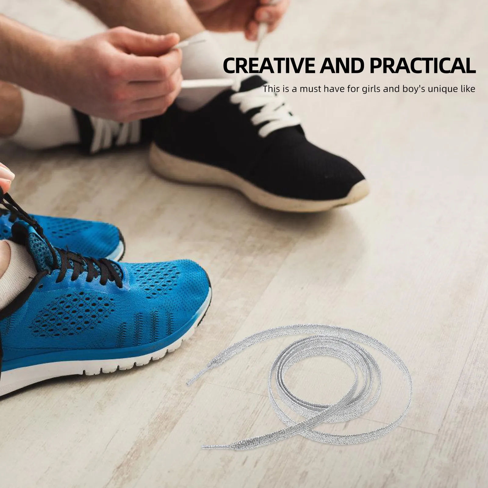 

1Pair Colored Flat Shoe Laces Glitter Texture Craftsmanship Suitable for Sneakers Sports Shoes Silver Glitter Shoe Laces