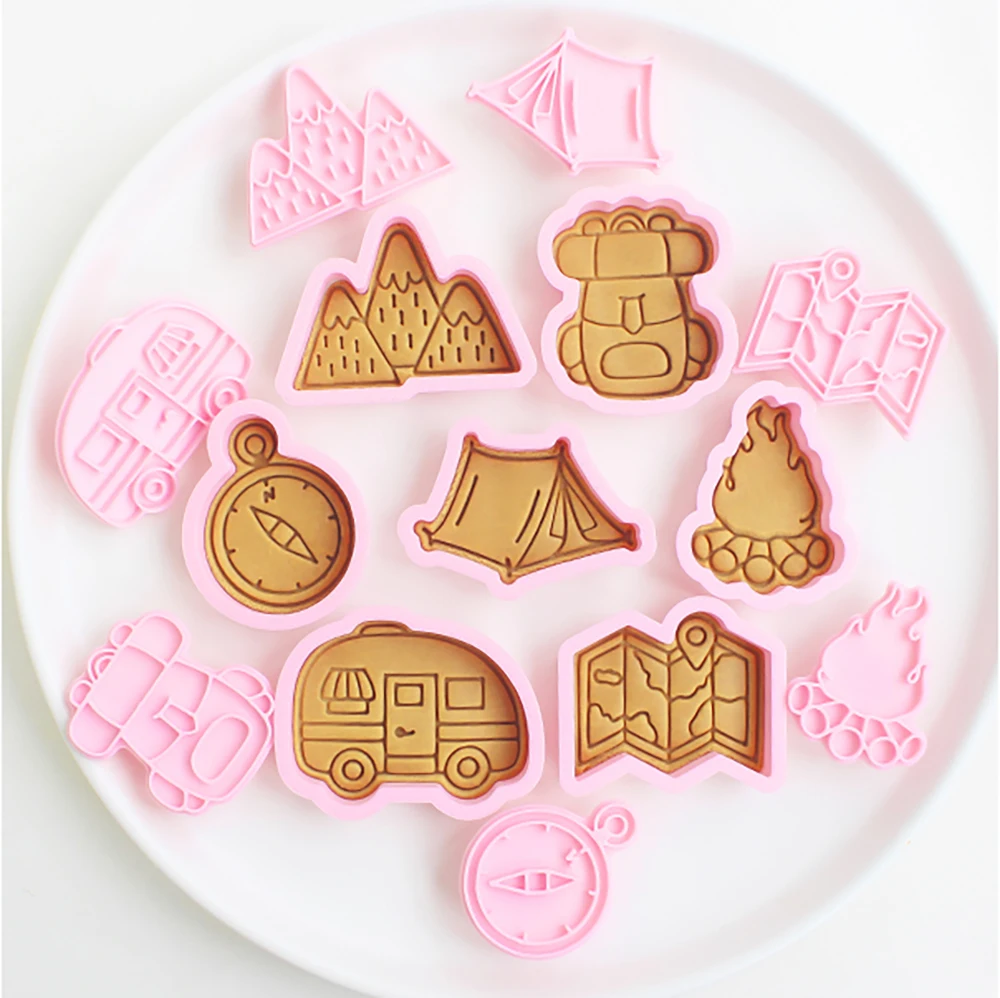 

Forest Outdoor Sports Series Cookie Cutters Pressable Biscuit Mold DIY Kitchen Baking Pastry Bakeware