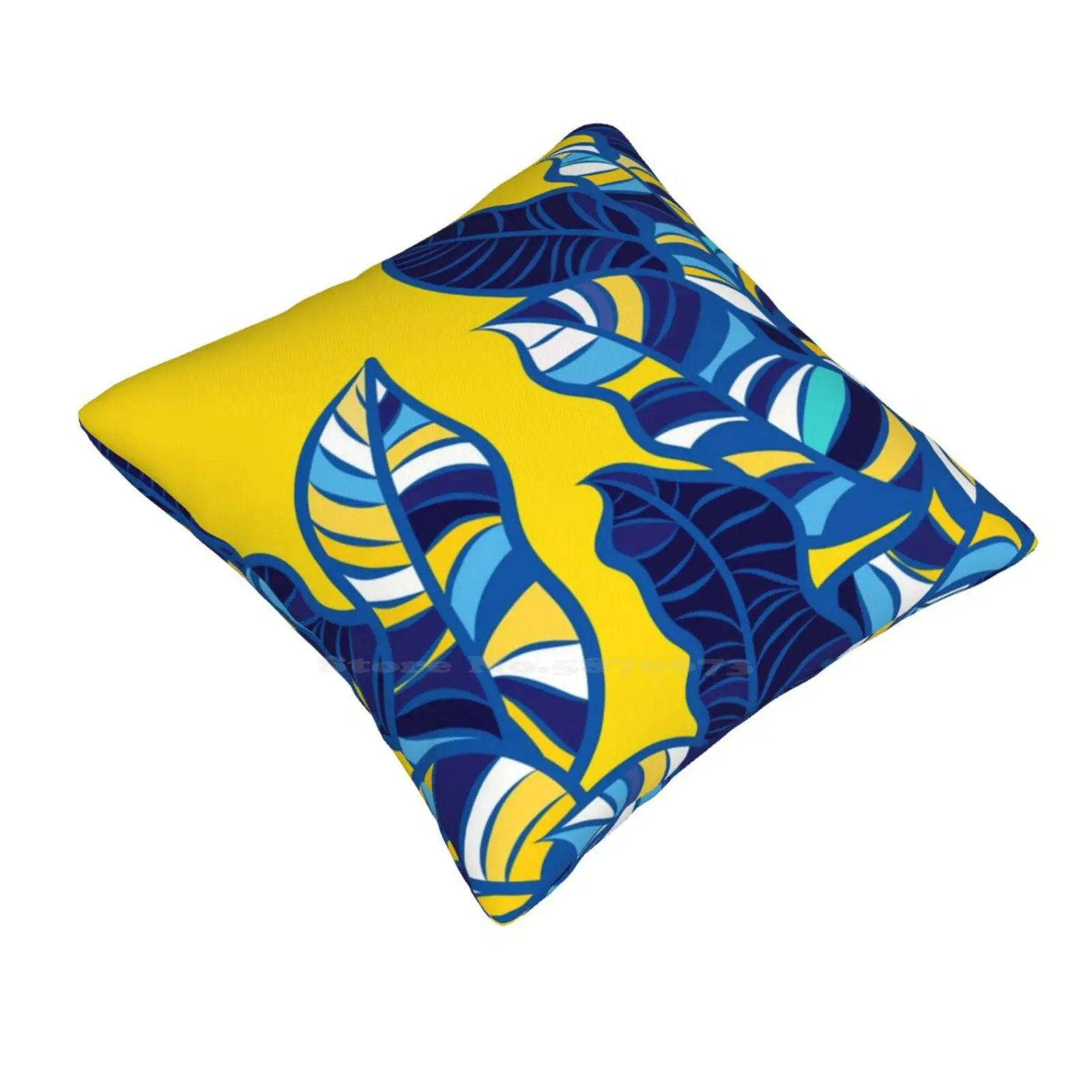 Pop Foliage On Yellow Home Sofa Car Waist Throw Pillowcase Tropical Leaves Leafy Pattern Doodle Bold Vibrant Colour Blocks